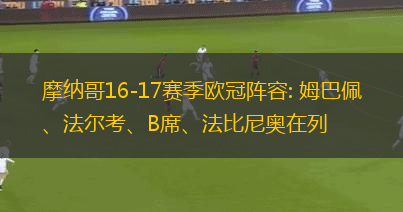 摩納哥16-17賽季歐冠陣容: 姆巴佩、法爾考、B席、法比尼奧在列